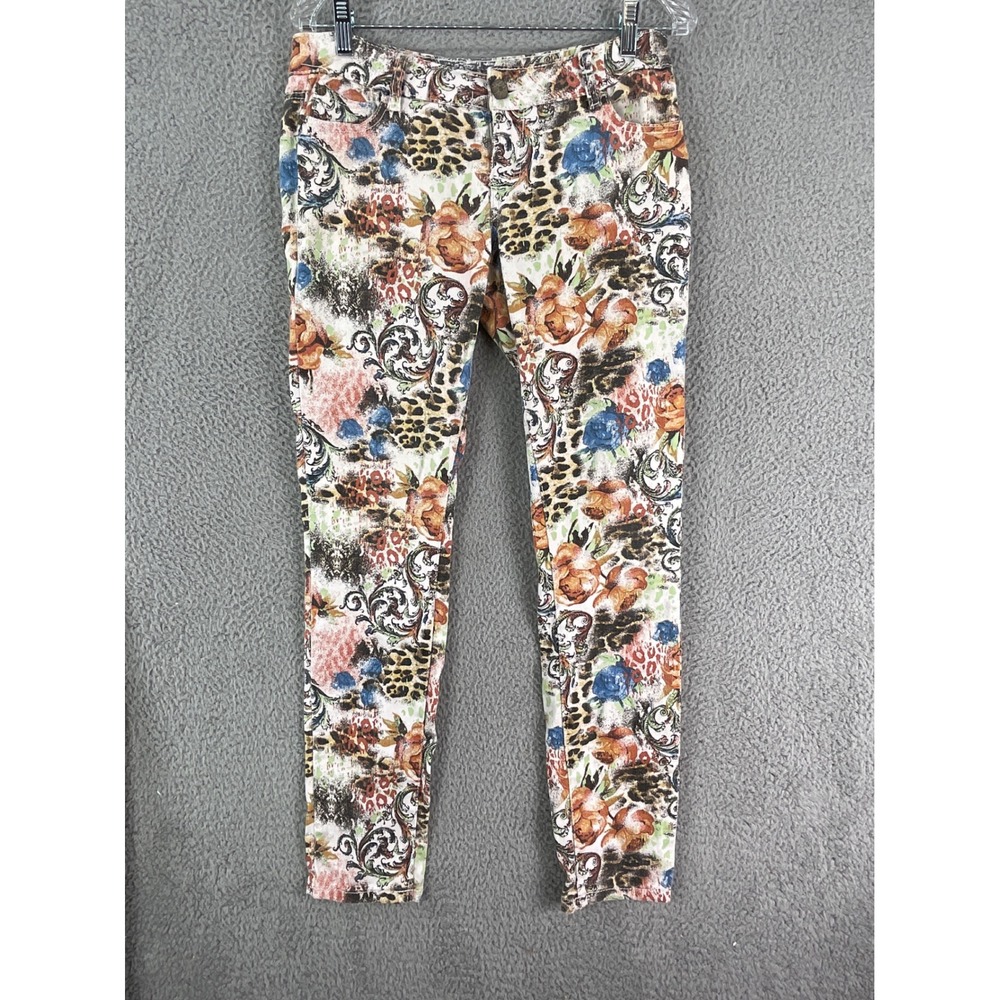 Hot Kiss Skinny Lily Pants Women 7 Multicolor Floral Leopard Mixed Print Stretch